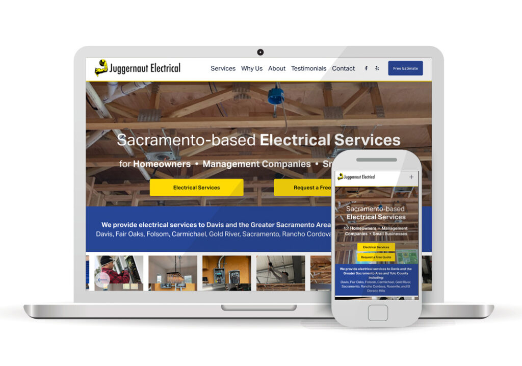 Client Portfolio Juggernaut Electrical Services Sacramento | Squarespace Website Design